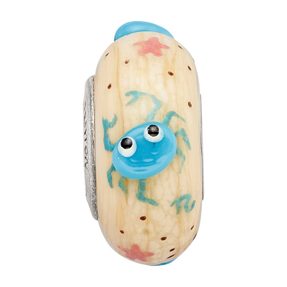 925 Sterling Silver Reflections Hand Painted Crab Cream Glass Bead - Picture 4 of 6